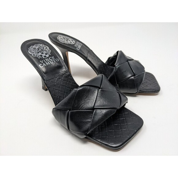 Vince Camuto Brelanie Woven Black Leather Heel Sandal Square Toe 6.5 M NWOB $99 - Picture 1 of 7